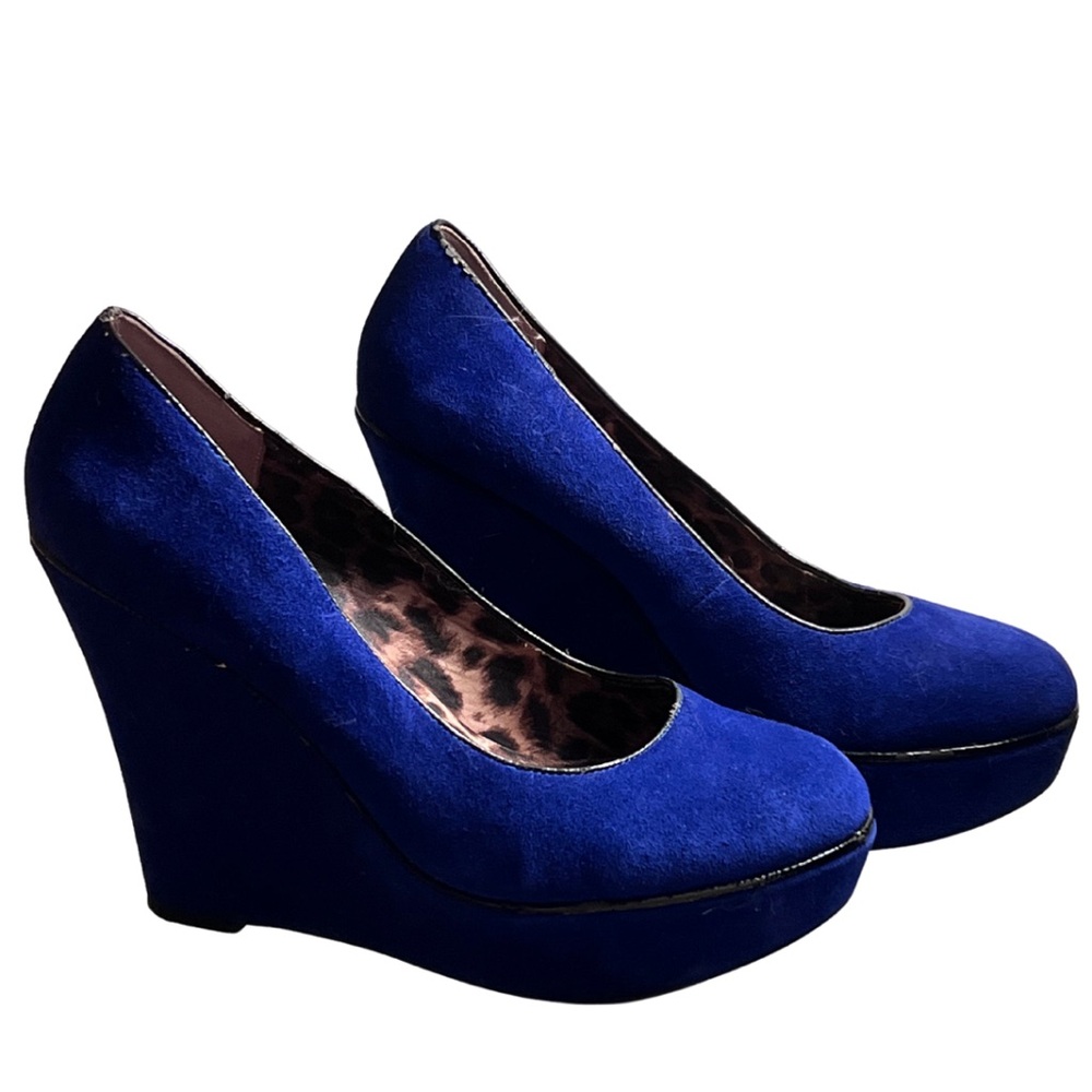 Betsey Johnson Blue Cheetah Wedge Pumps